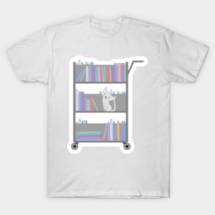 White Cat on Library Cart T-Shirt